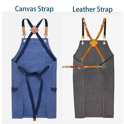 Canvas Cross Back Work Apron with Multiple Tool Pocket