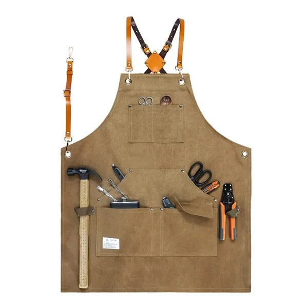 Canvas Cross Back Work Apron with Multiple Tool Pocket