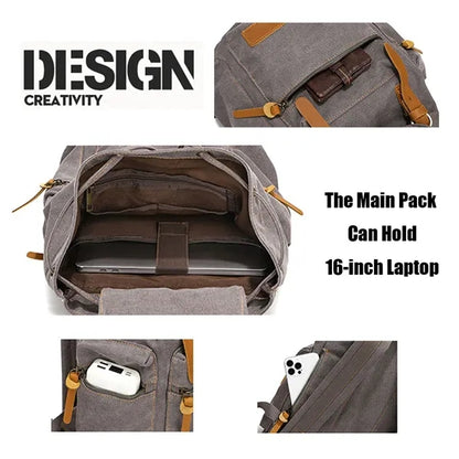 Vintage Canvas Laptop Backpack with Genuine Leather Hardware