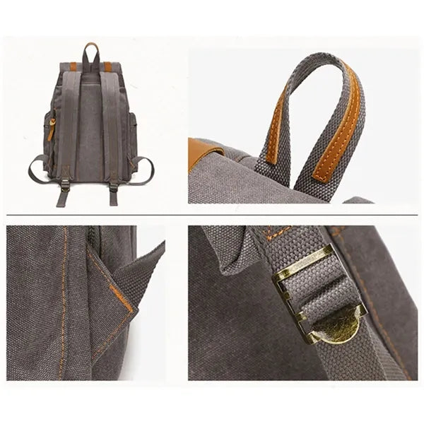 Vintage Canvas Laptop Backpack with Genuine Leather Hardware