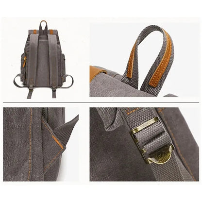 Vintage Canvas Laptop Backpack with Genuine Leather Hardware