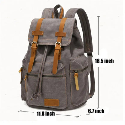 Vintage Canvas Laptop Backpack with Genuine Leather Hardware