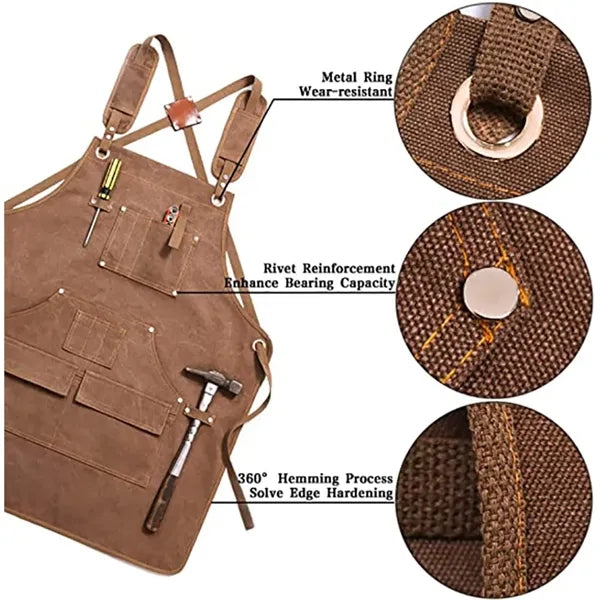 Waterproof Canvas Carpenter Work Apron with Tool Pocket