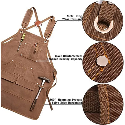 Waterproof Canvas Carpenter Work Apron with Tool Pocket