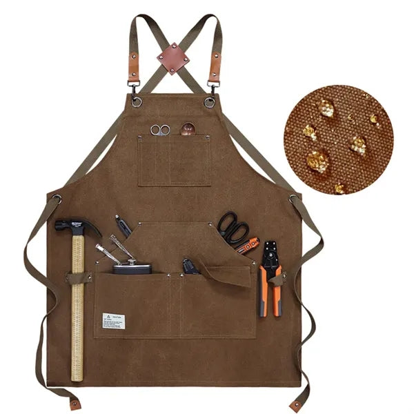 Canvas Cross Back Work Apron with Multiple Tool Pocket
