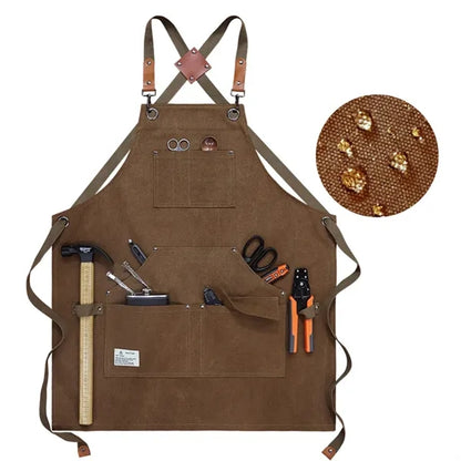 Canvas Cross Back Work Apron with Multiple Tool Pocket