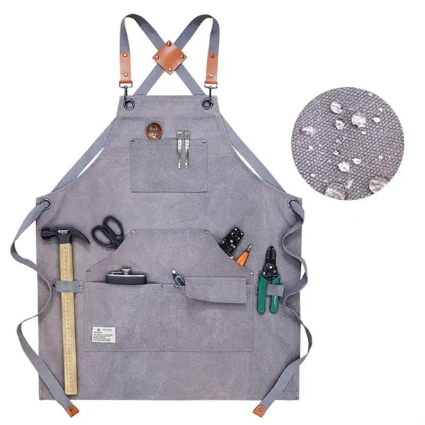 Canvas Cross Back Work Apron with Multiple Tool Pocket
