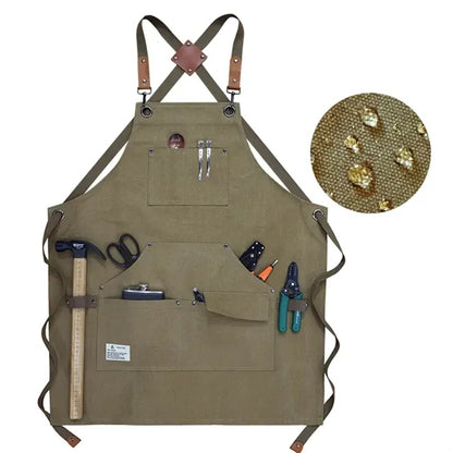 Canvas Cross Back Work Apron with Multiple Tool Pocket