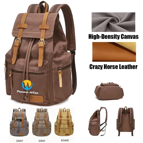 Vintage Canvas Laptop Backpack with Genuine Leather Hardware