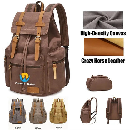Vintage Canvas Laptop Backpack with Genuine Leather Hardware