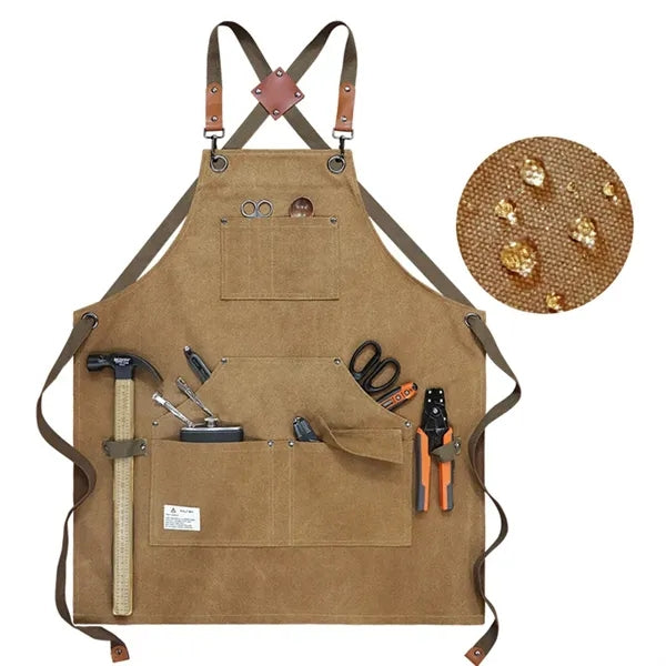 Canvas Cross Back Work Apron with Multiple Tool Pocket
