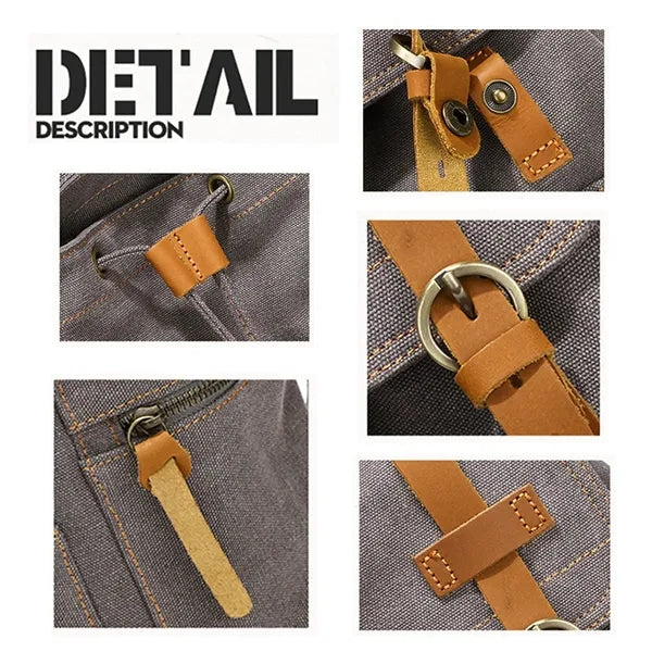 Vintage Canvas Laptop Backpack with Genuine Leather Hardware