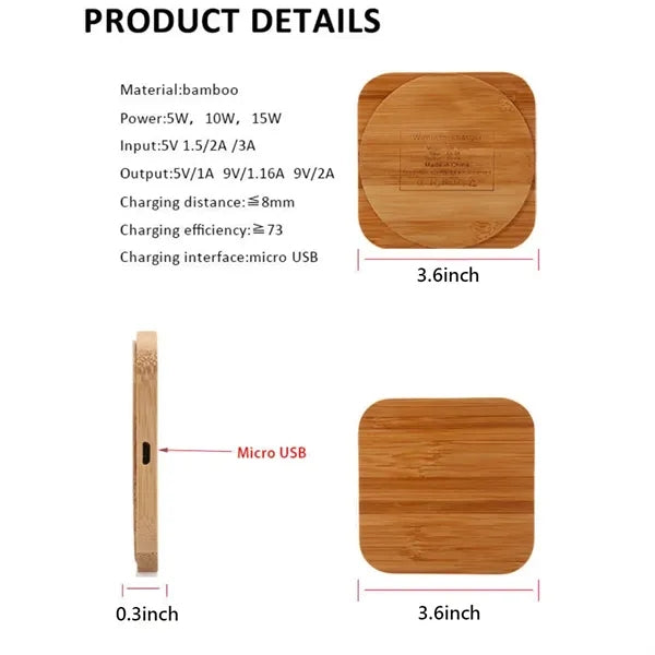 15W Wooden Fast Charger, Portable Charging Pad For Home Use