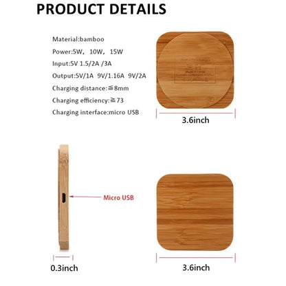 15W Wooden Fast Charger, Portable Charging Pad For Home Use