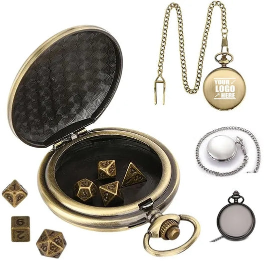Mini Polyhedral Dice Set Pocket Watch Case