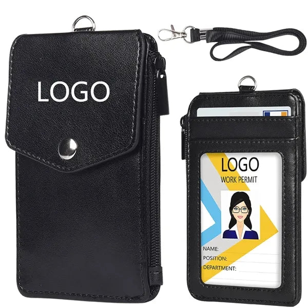 Leather Wallet with Neck Lanyard