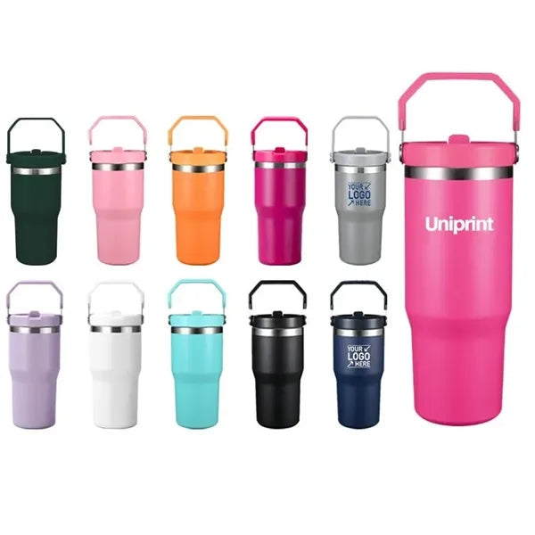 Insulated Tumbler with Handle and Built in Straw