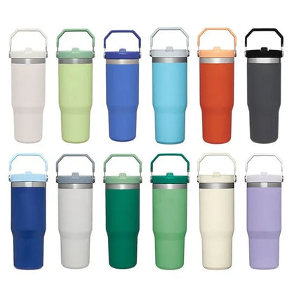 Insulated Tumbler with Handle and Built in Straw