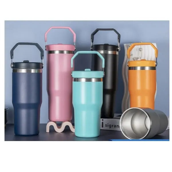 Insulated Tumbler with Handle and Built in Straw