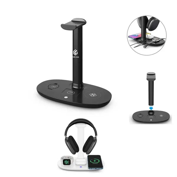 4 in 1 Charging Station Headset Stand with Wireless Charger