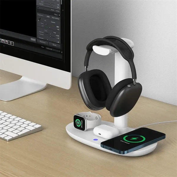 4 in 1 Charging Station Headset Stand with Wireless Charger