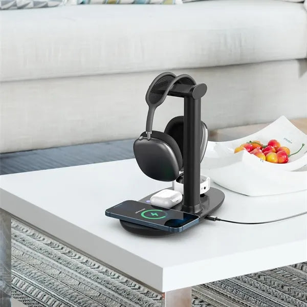 4 in 1 Charging Station Headset Stand with Wireless Charger