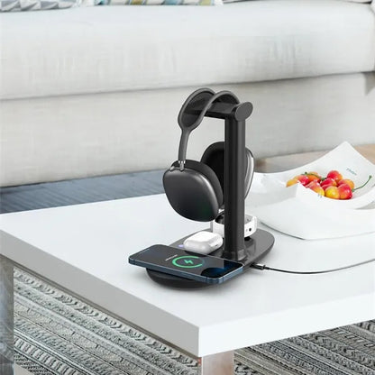 4 in 1 Charging Station Headset Stand with Wireless Charger