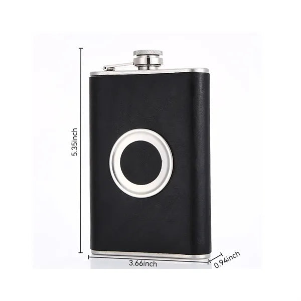 304 Stainless Steel Leather flask with builtin folding Cups