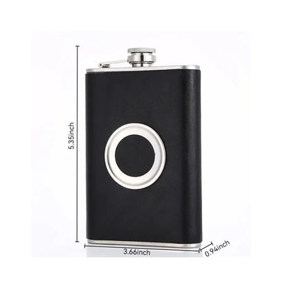 304 Stainless Steel Leather flask with builtin folding Cups