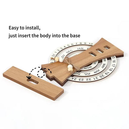Wooden Desk Calendar with Rotating Dials