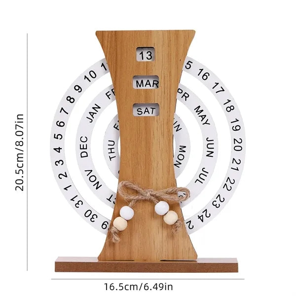 Wooden Desk Calendar with Rotating Dials