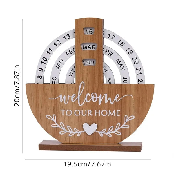 Wooden Desk Calendar with Rotating Dials