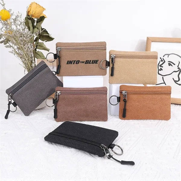 Compact Canvas Coin and Key Pouch