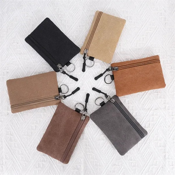 Compact Canvas Coin and Key Pouch
