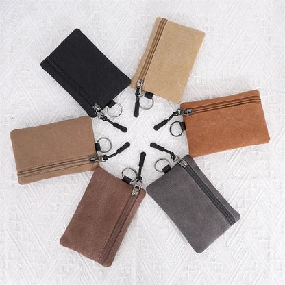 Compact Canvas Coin and Key Pouch