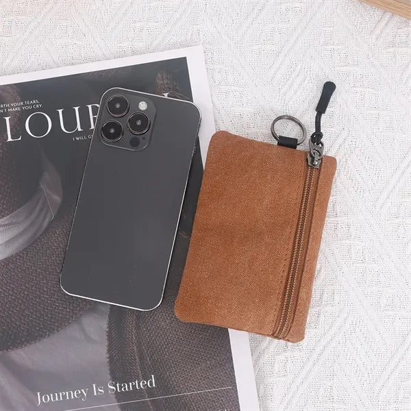 Compact Canvas Coin and Key Pouch