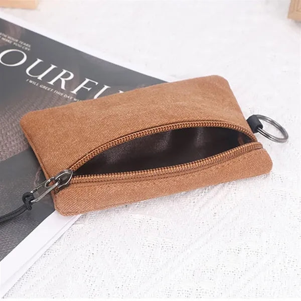 Compact Canvas Coin and Key Pouch