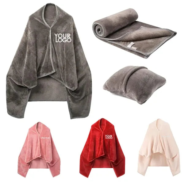 Fleece Wearable Shawl Blanket for Airplane Office