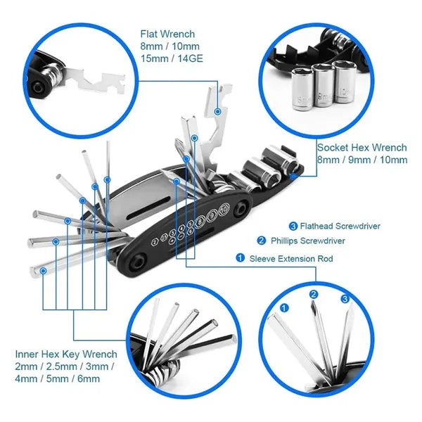 16 in 1 Multi-Function Bicycle Repair Tool