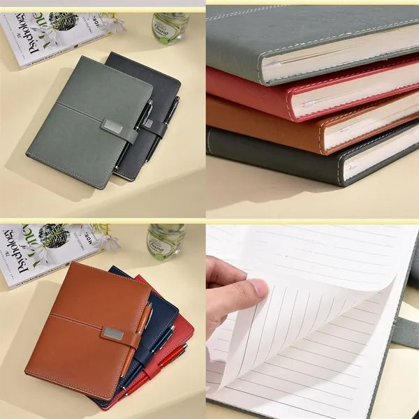 A5 Premium Notebook Set With Pen Artificial Leather Surface