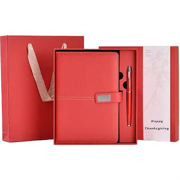 A5 Premium Notebook Set With Pen Artificial Leather Surface