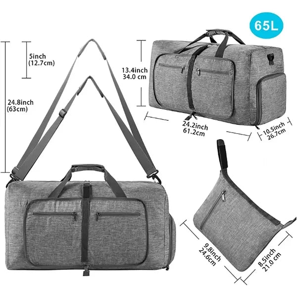 Waterproof Foldable Travel Duffel Bag with Shoes Compartment