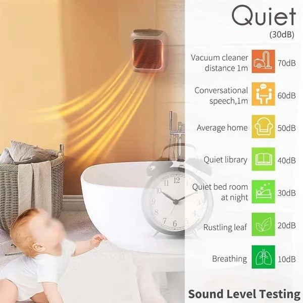 Quiet space saving timer wall outlet small space heater
