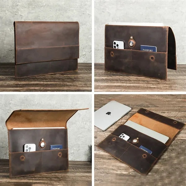 Genuine Leather Portfolio Protective Laptop Sleeve Bag