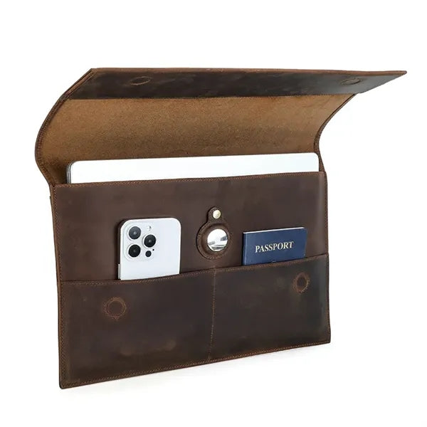 Genuine Leather Portfolio Protective Laptop Sleeve Bag