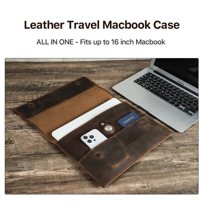Genuine Leather Portfolio Protective Laptop Sleeve Bag