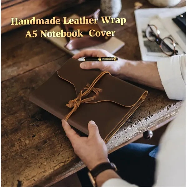 Genuine Leather Journal w/ Book Cover Jacket with Strap Wrap
