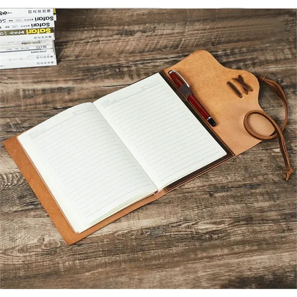 Genuine Leather Journal w/ Book Cover Jacket with Strap Wrap
