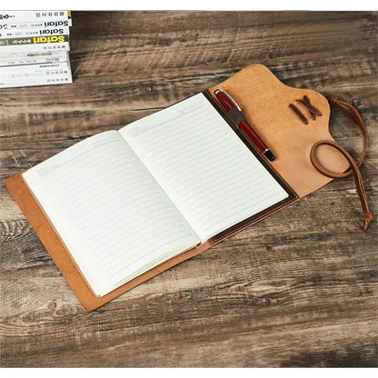 Genuine Leather Journal w/ Book Cover Jacket with Strap Wrap