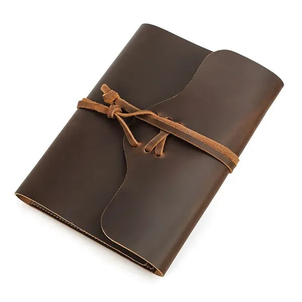 Genuine Leather Journal w/ Book Cover Jacket with Strap Wrap